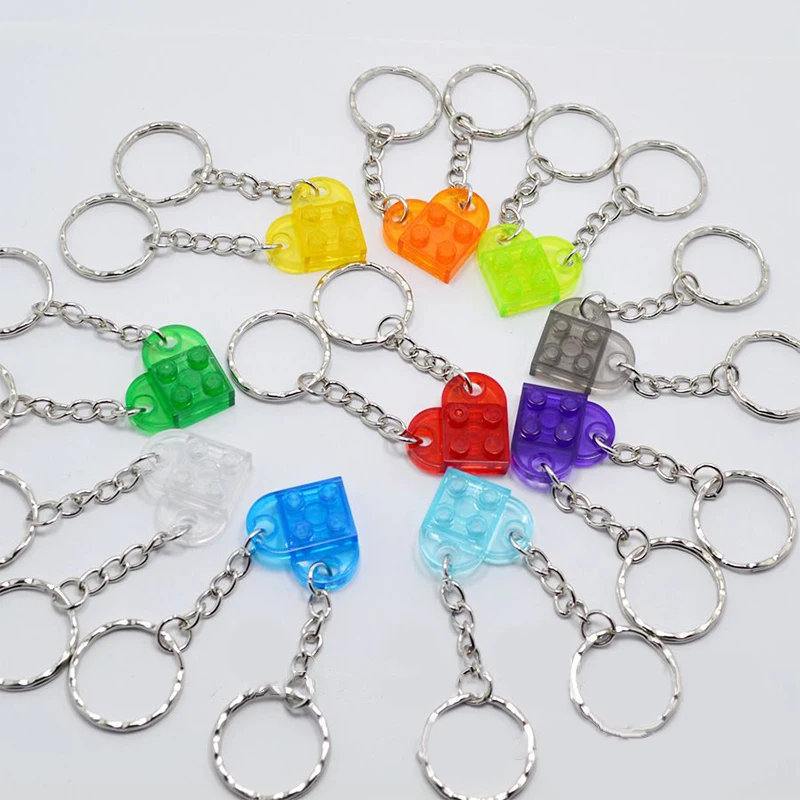 2Pcs Cute Love Heart Portachiavi In Mattoni Per Coppie Amicizia Donna Uomo Ragazza Ragazzo Lego Elementi Portachiavi Regalo Di Gioielli Di Compleanno