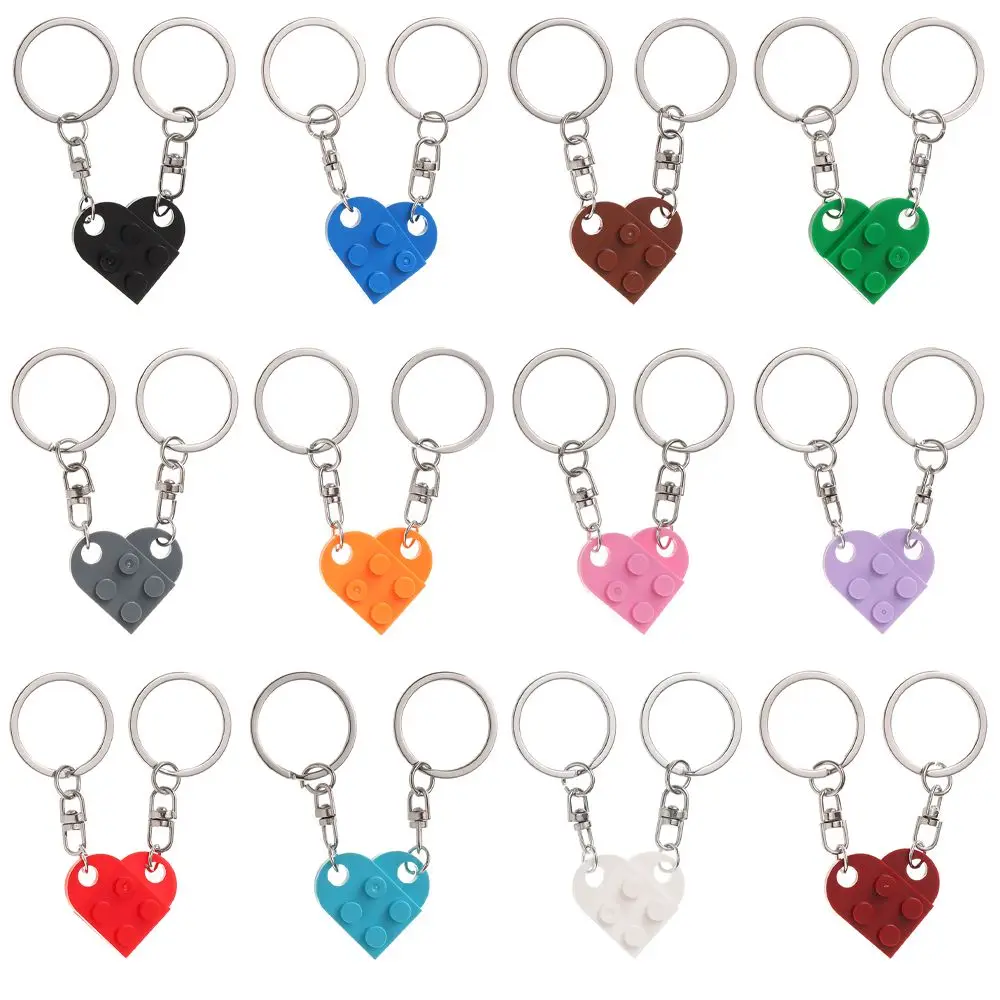 2Pcs Cute Love Heart Portachiavi In Mattoni Per Coppie Amicizia Donna Uomo Ragazza Ragazzo Lego Elementi Portachiavi Regalo Di Gioielli Di Compleanno