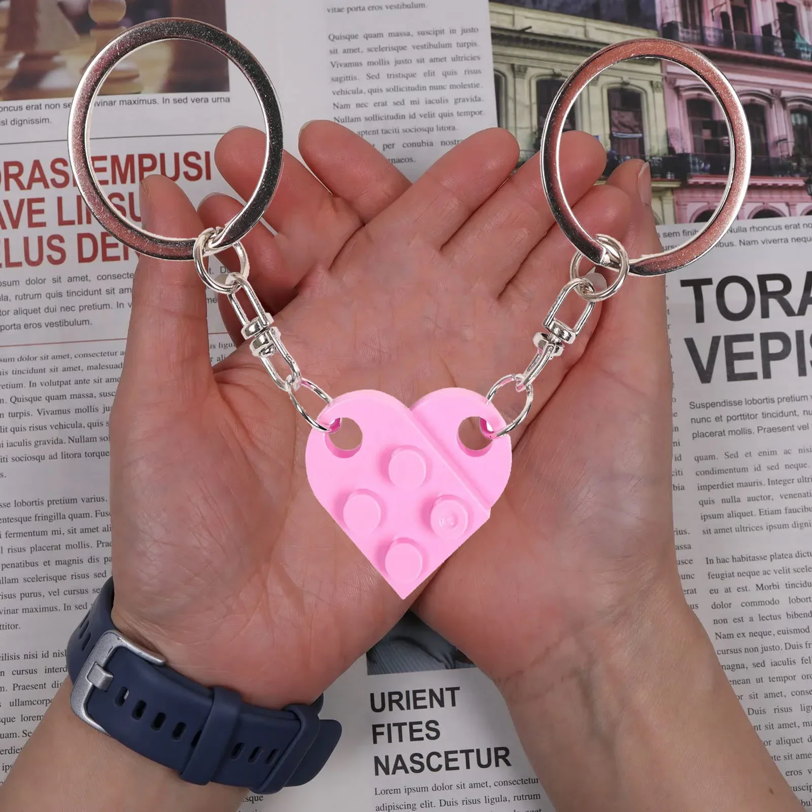 2Pcs Cute Love Heart Portachiavi In Mattoni Per Coppie Amicizia Donna Uomo Ragazza Ragazzo Lego Elementi Portachiavi Regalo Di Gioielli Di Compleanno