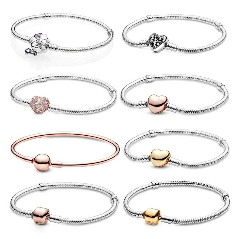 100% 925 Pure Silver Pan Carat Logo Heart Bracciale Shop Surface Clear Bracciale Fit Charm Beads Bracelet