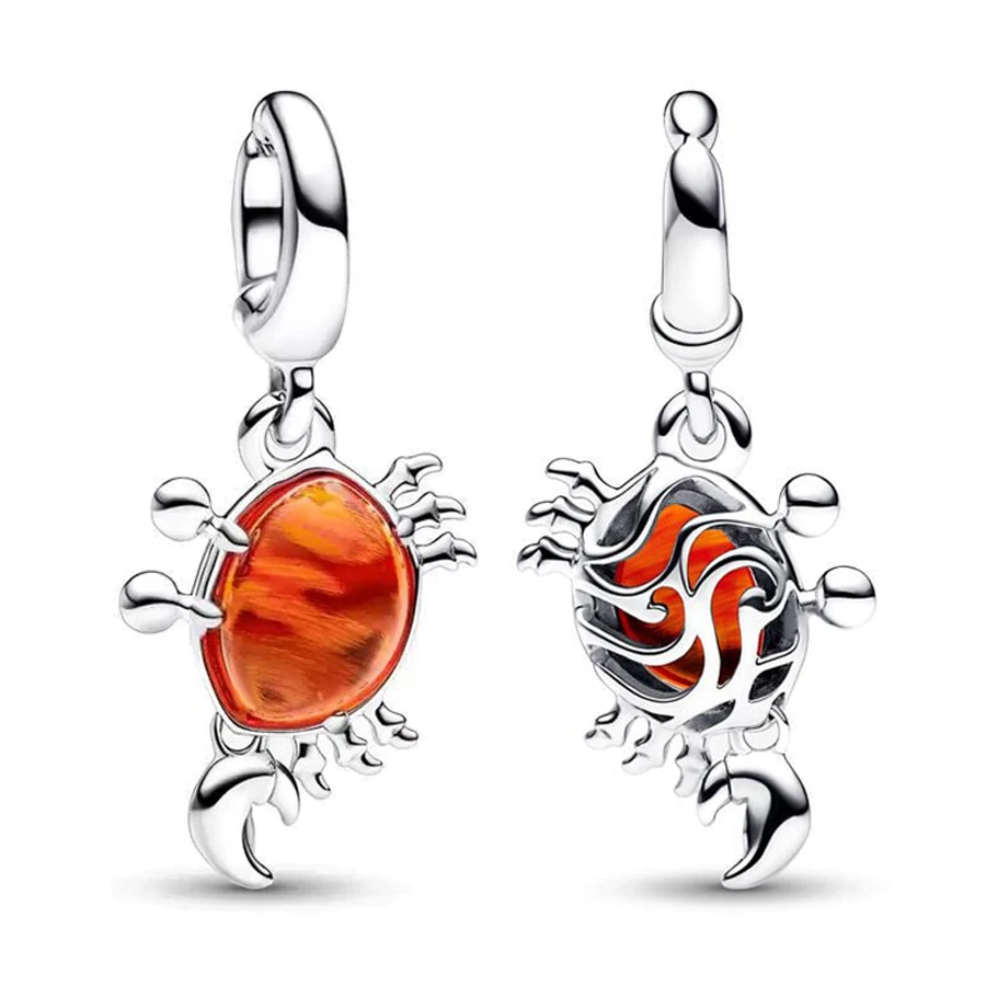New Orange Murano The Little Mermaid Sebastian Crab Ciondola Charm Bead Fit Original Pandora Bracciale Fai Da Te Donna Shine Jewelry Gift
