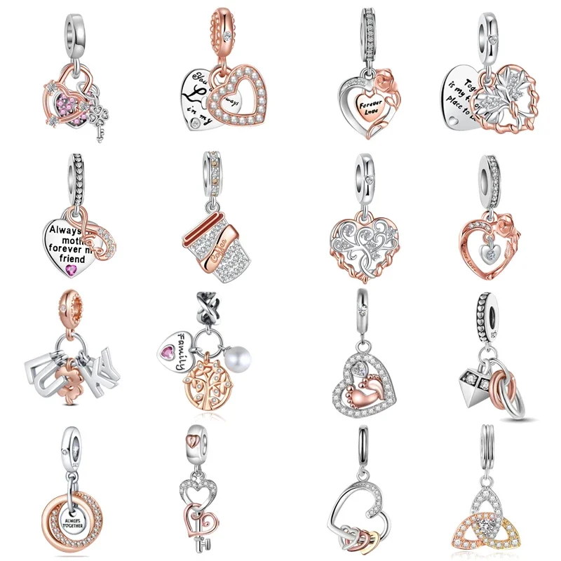 925 Sterling Silver Rose Golden Love Boutique Beads Charm Fit Originale Pandora Bracciale Charm Beads Collana Gioielli Femminili Fai Da Te