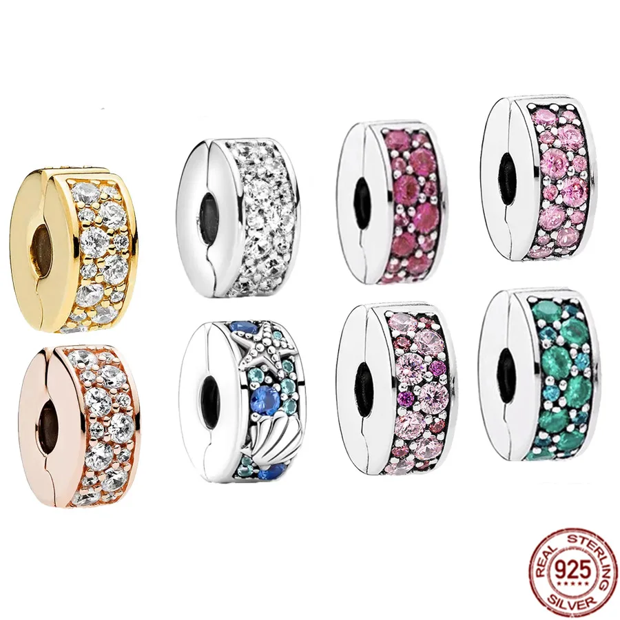 Fine 925 Sterling Silver Carrozzina E Tropical Starfish Shell Pavé Clip Charm Beads Fit Original Pandora Bracciale Gioielli Fai Da Te