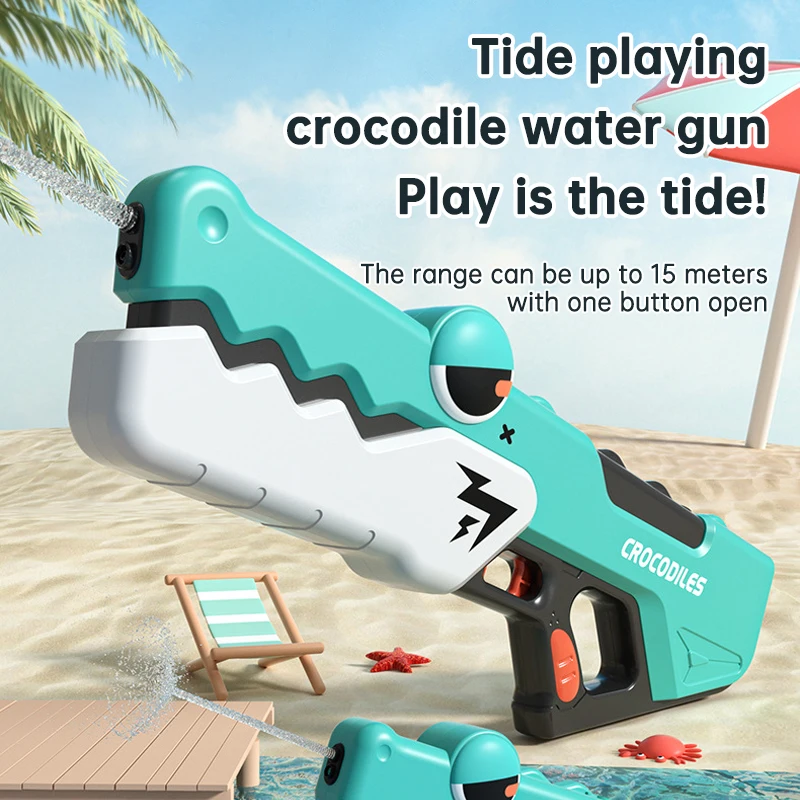 Cute Crocodile Electric Water Gun Potente Water Blaster Summer Water Play Toy Gun Beach Outdoor Water Fight Toys For Adult Kids