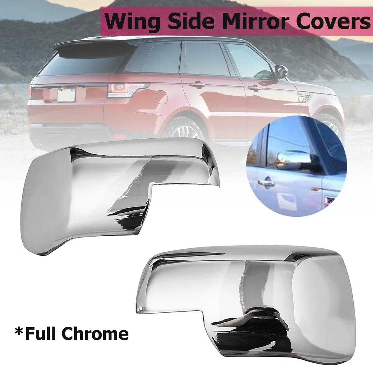 Coppia Full Chrome Wing Side Mirror Covers Caps Per Land Rover Discovery 3 Range Sport Freelander 2 2004 2005 2006 2007 2008 2009