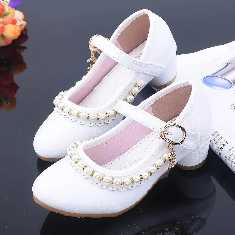 Scarpe Da Principessa Per Bambini Tacchi Alti Bambino Rosa Con Perline In Pelle Bianca Vestito Da Ragazza Mary Jane Louboutin Scarpe Da Donna