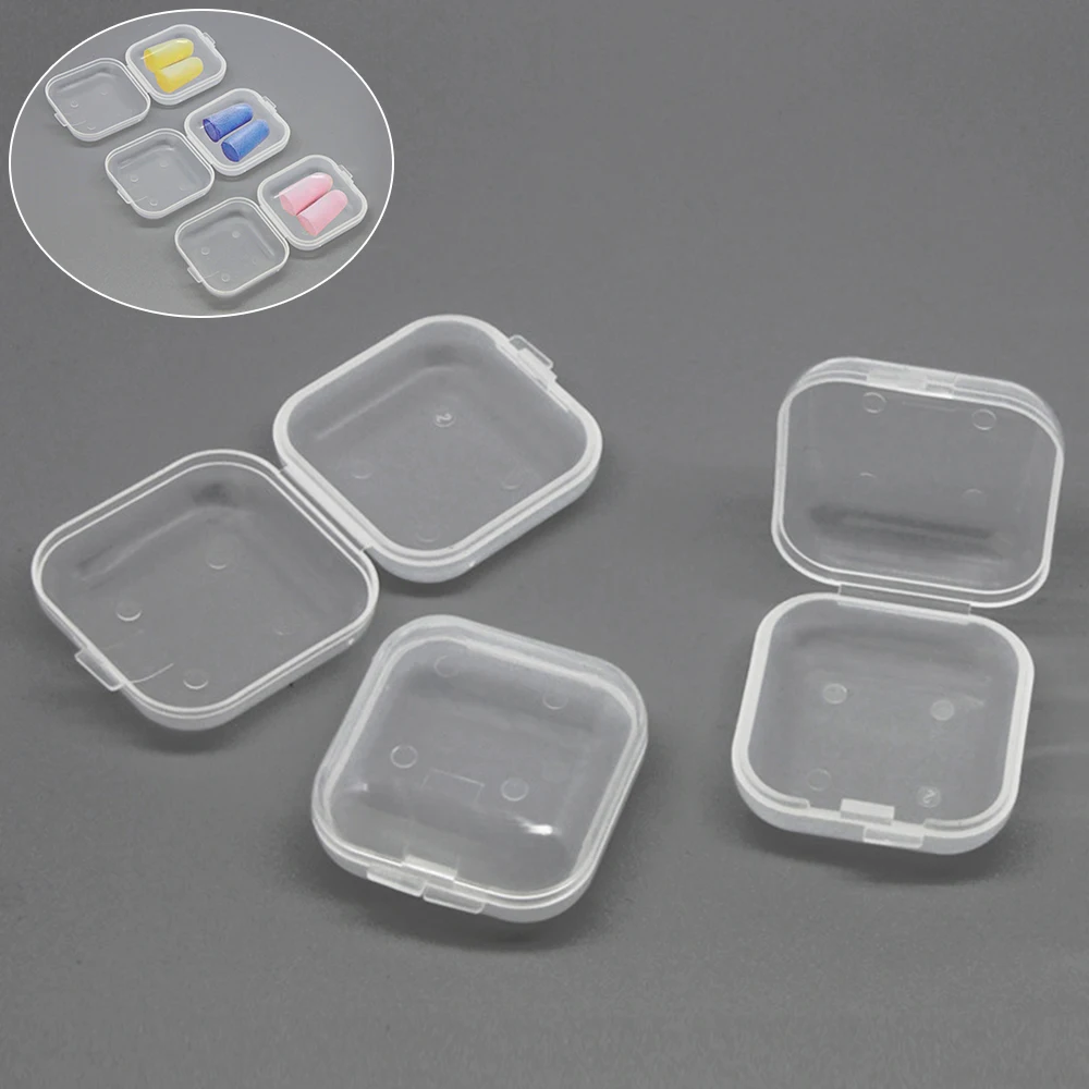 1 / 5 / 10Pcs Transparent Plastic Storage Box Case Hard Cover Earplugs Pill Capsule Plastic Storage Box For Button Cell Case