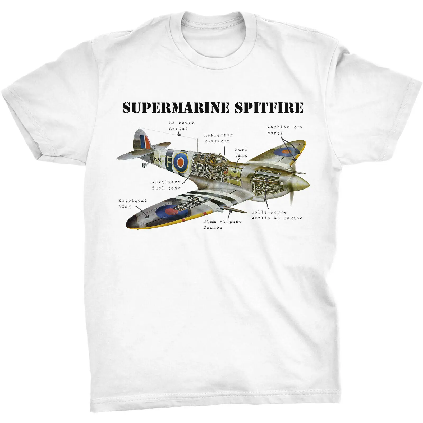 Raf Supermarine Spitfire Men T Shirt Army World War Ii Ww2 Battle Of Gran Bretagna Uk Gb