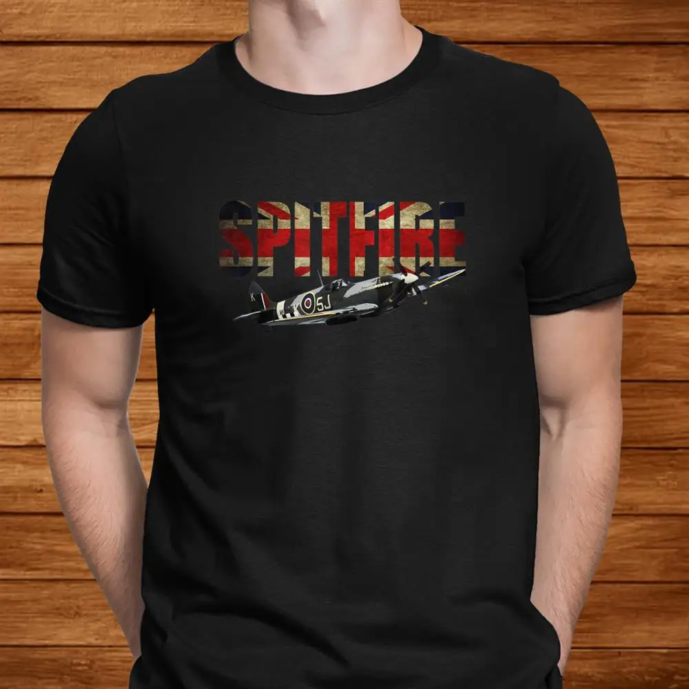Spitfire Ww2 Fighter Plane Tshirt Union Jack Uomo Tshirt Short Casual 100% Cotone