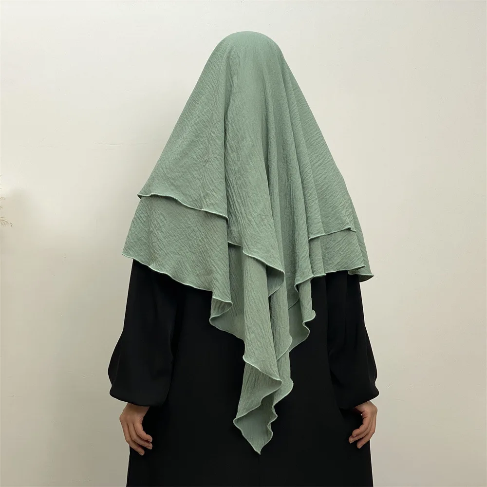 2 Strati Jazz Crepe Long Khimar Women Hijab Musulmano Ramadan Preghiera Caftano Eid Hijab Islamico Tie Back Foulard Djellaba Niqab