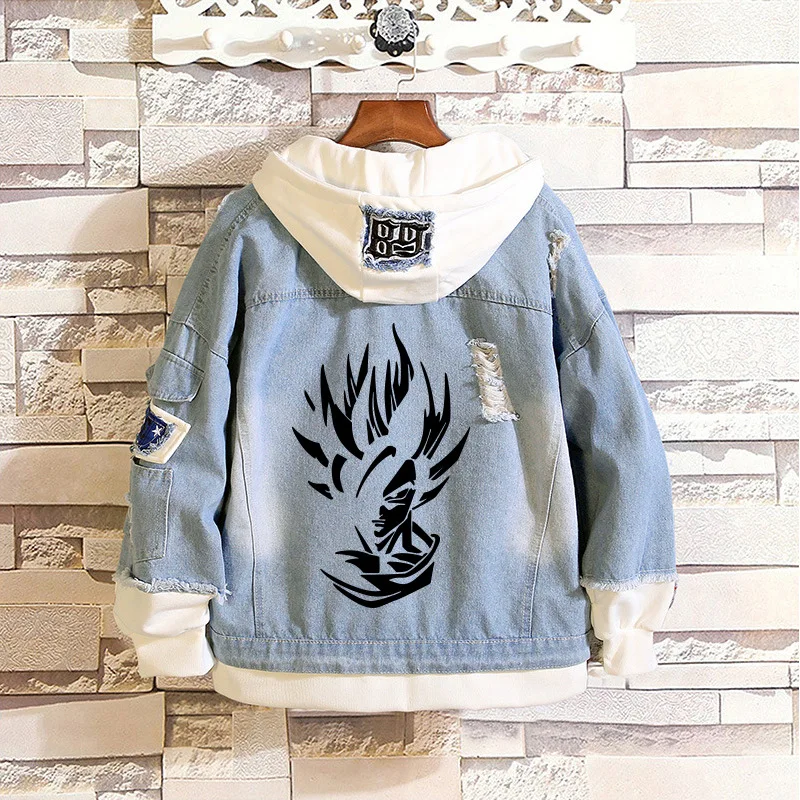 Anime Dragon Ball Casual Men Jacket Denim Top Anime Periferiche Black Son Goku Torankusu Figure Vestiti Felpe Invernali Maschili