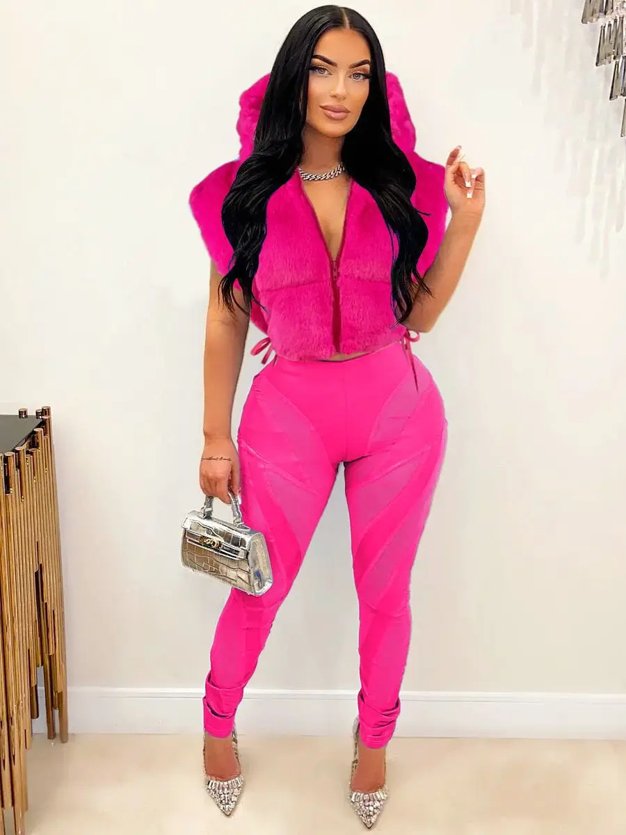 Casual Women Vest Fax Fur Hooded Keep Warm Streetwear Tinta Unita Jakcet Coat Clothes For Women Outfit