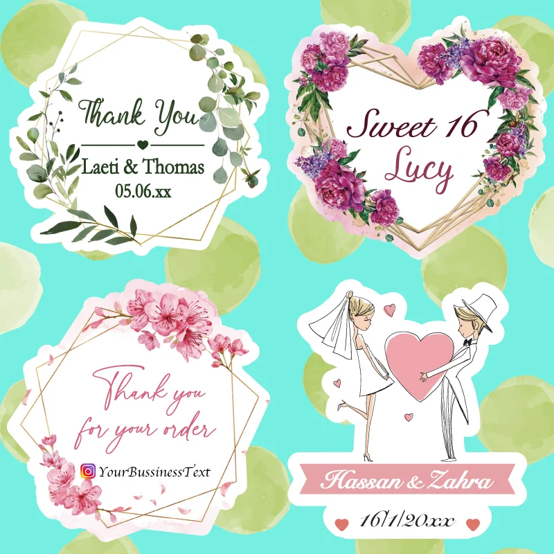 100 Pezzi, Adesivi Di Ringraziamento Per Matrimoni, Adesivi Fustellati, Etichette Bomboniere Personalizzate, Adesivi Personalizzati, Personalizzati, C