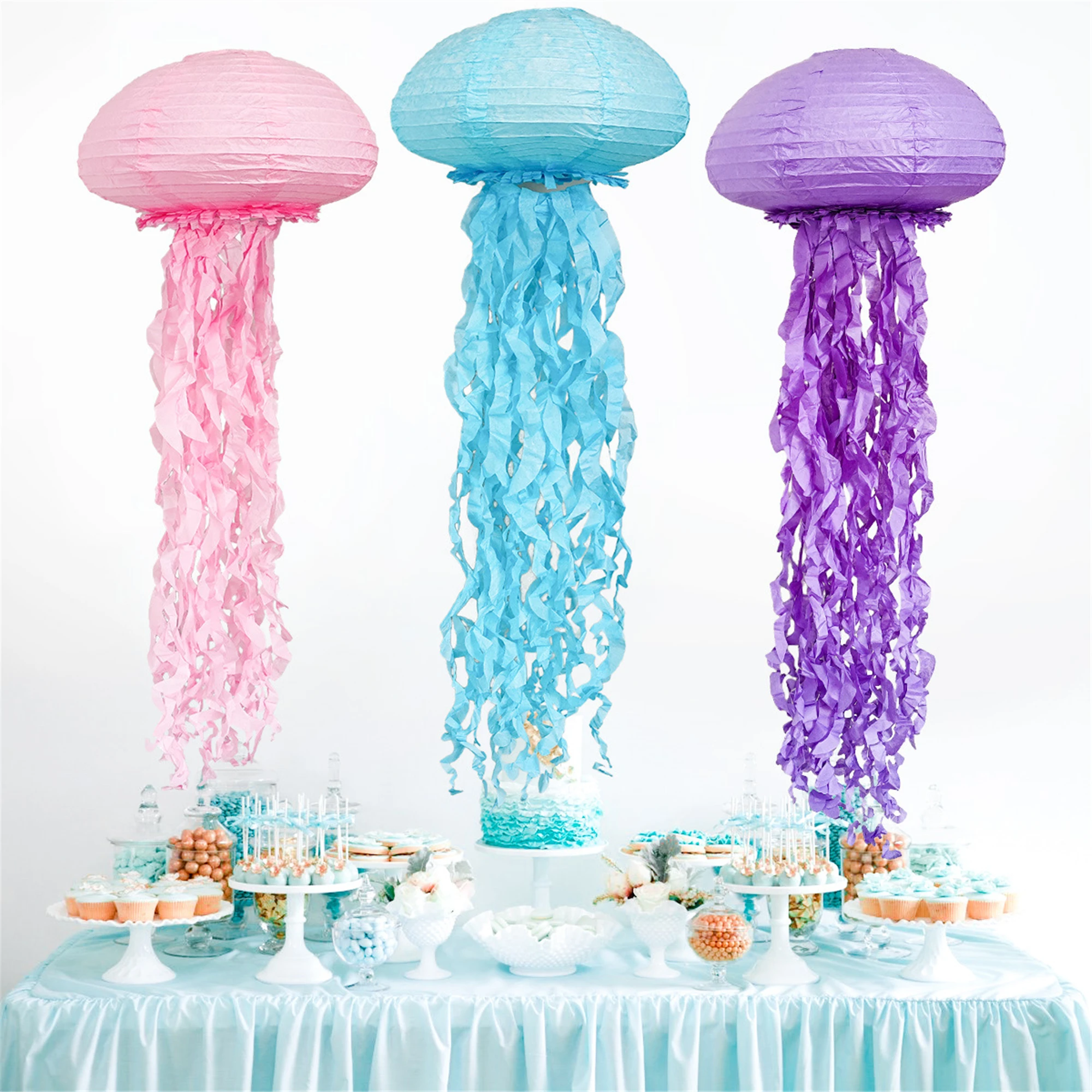 Lanterne Di Carta Meduse Sirena Con Nappa-Festa A Tema Sirenetta-Festa Di Compleanno Sirena, Festa Sotto Il Mare-Sirena Bab