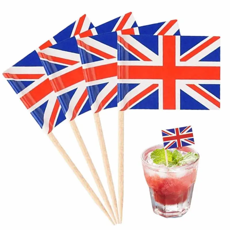 Union Jack Cupcake Toppers 100Pcs King Charles Iii Incoronazione Cake Toppers British Cocktail Stick Flags Per Compleanno Matrimonio Bab