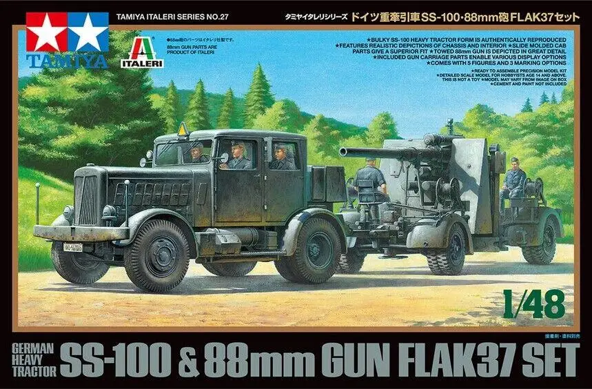 Tamiya 37027 1/48 Kit Modello Wwii German Heavy Tractor Ss-100 W/Flak37 88Mm Gun