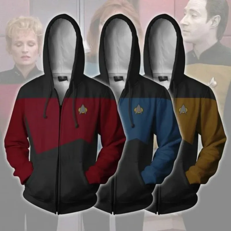 Star Costume Trek Tng The Next Generation Felpe Con Cappuccio Rosso Giallo Blu Giacca Cappotto Uomo Donna Top St Uniform Accessori Prop
