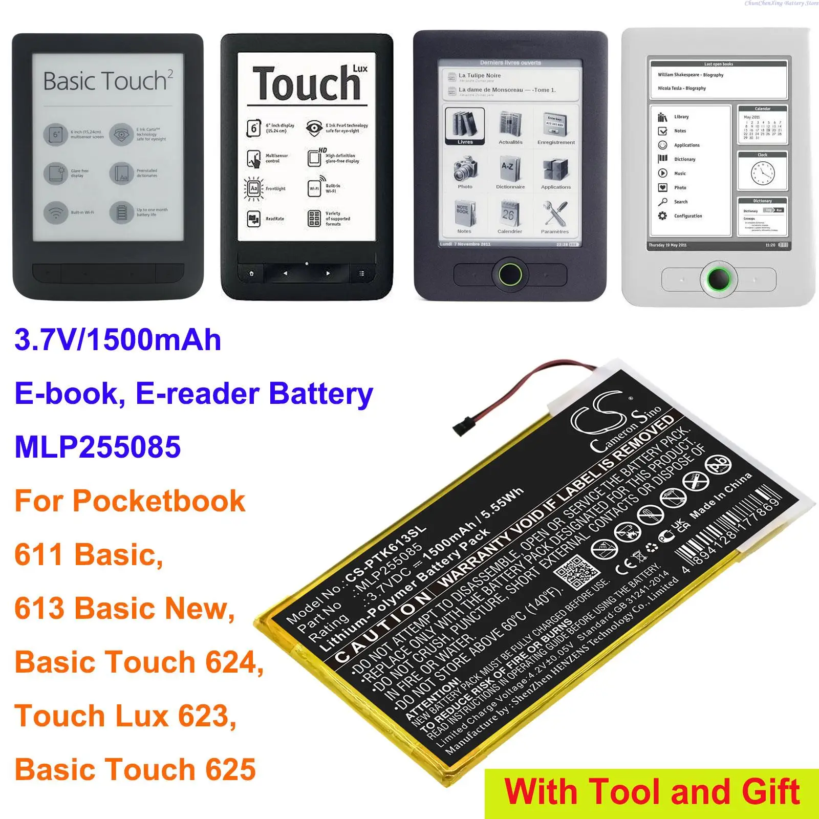 Cameron Sino 1500Mah E-Reader Battery For Pocketbook 611 Basic, 613 Basic New, Basic Touch 624, Touch Lux 623, Basic Touch 625