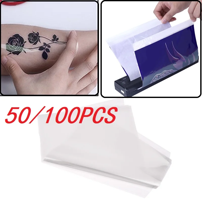 100/50Pcstattoo Transfer Paper Spirit Master Tattoo Stencil Copier Carbon Thermal Paper Leaves For Tattoo Supply Formato Carta A4