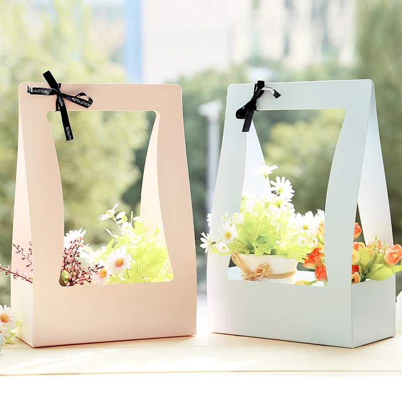 5 Pezzi Cesto Di Fiori Cartone Di Carta 5 Pezzi Scatola Di Imballaggio Di Fiori Portatili Fiorista Impermeabile Borsa Per Fiori Freschi Verde Nero Ros