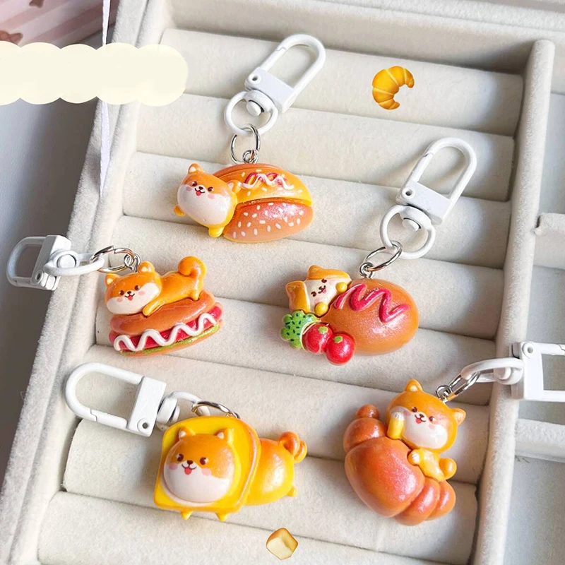 Cute Shiba Inu Portachiavi Cartoon Food Doll Ciondolo Portachiavi Zaino Charms Accessori Borsa Per Ragazze Donne