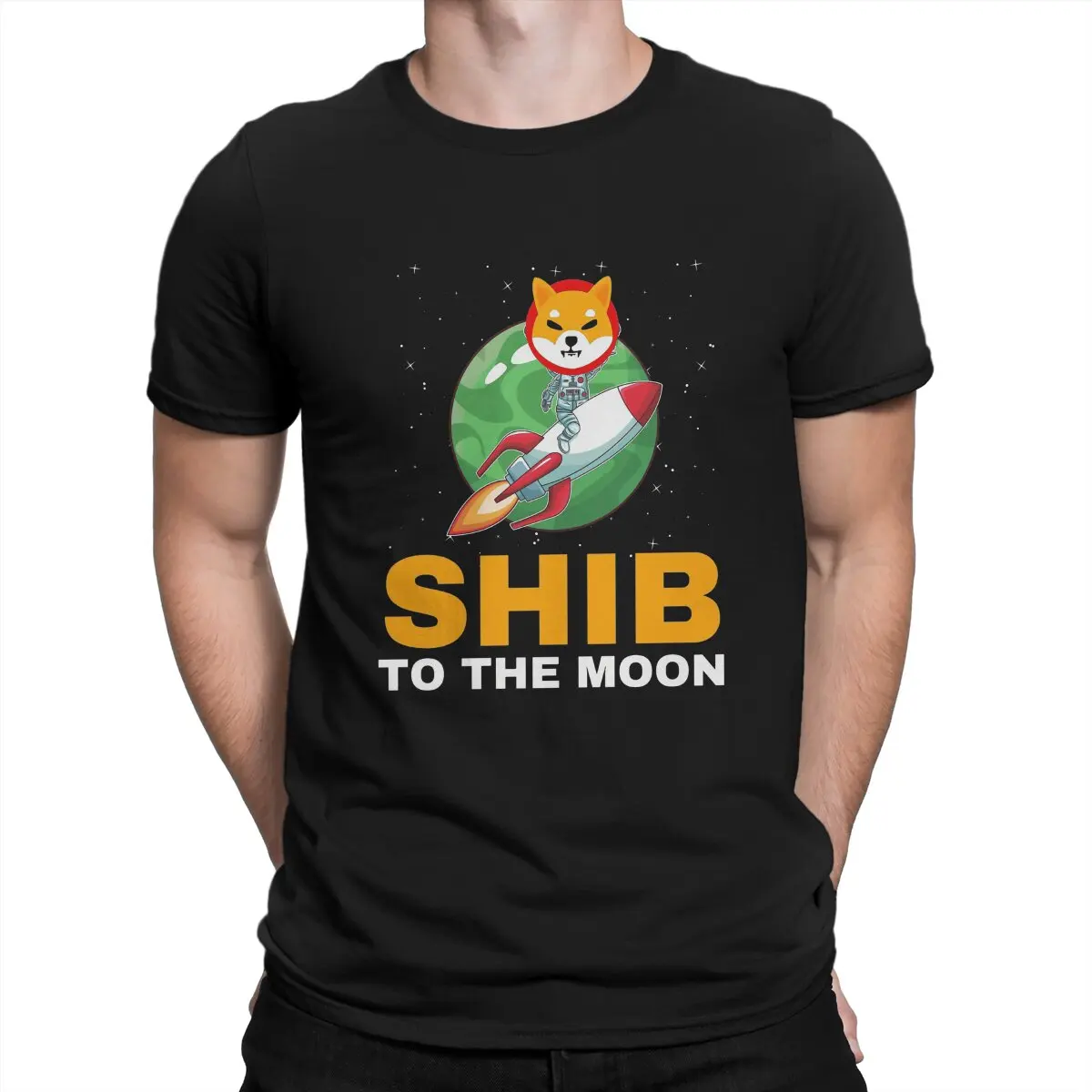 Shiba Inu Rocket To The Moon Tshirt Homme Men'S Clothing Blusas Polyester T Shirt For Men