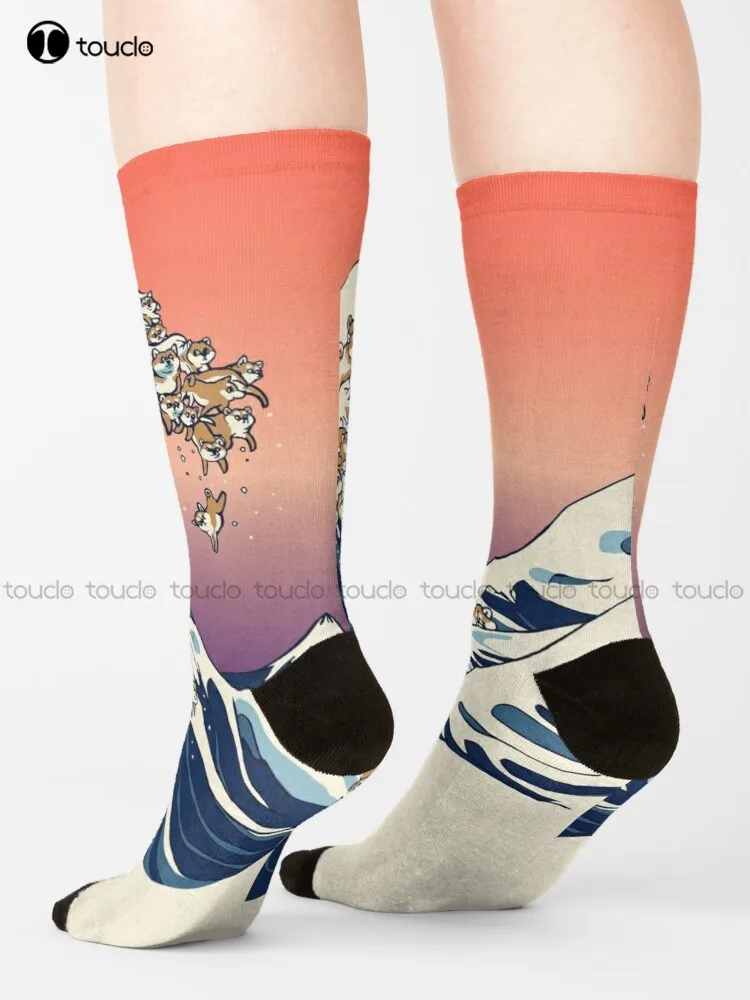 The Great Wave Of Shiba Inu Socks Blue Socks Personalizzato Personalizzato 360 ° Stampa Digitale Regalo Harajuku Unisex Adulto Teen Youth Socks