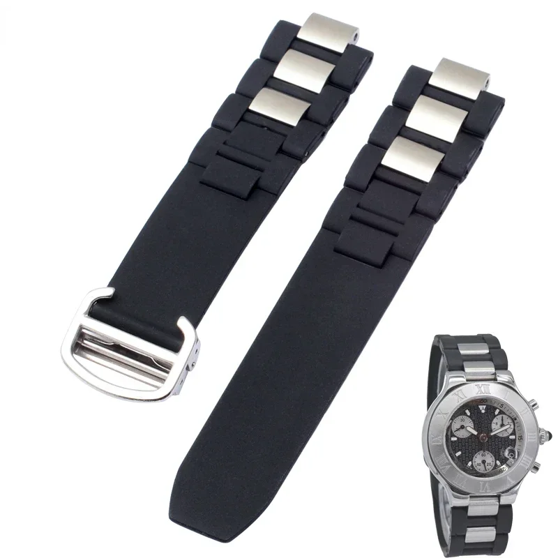 Cinturino In Silicone Con Bocca Rialzata Per Cartier 21 ° Secolo Fibbia Pieghevole Nero Bianco Cinturino In Gomma Accessori 20*10Mm