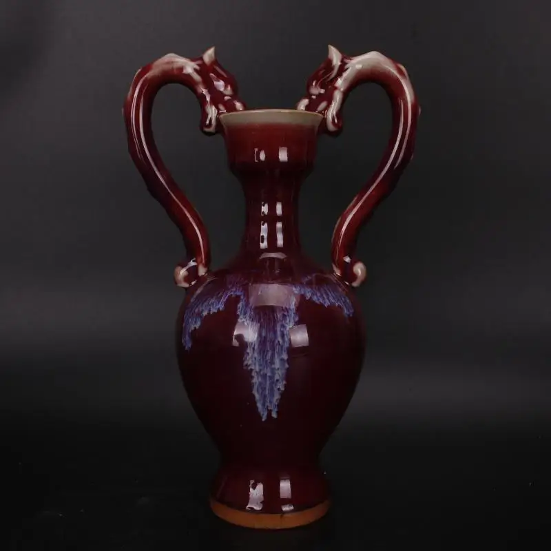 Song Jun Kiln Double-Headed Dragon Home Decor Borsa Da Collezione In Porcellana Antica Autentica Stanza Della Decorazione Di Vecchi Prodotti