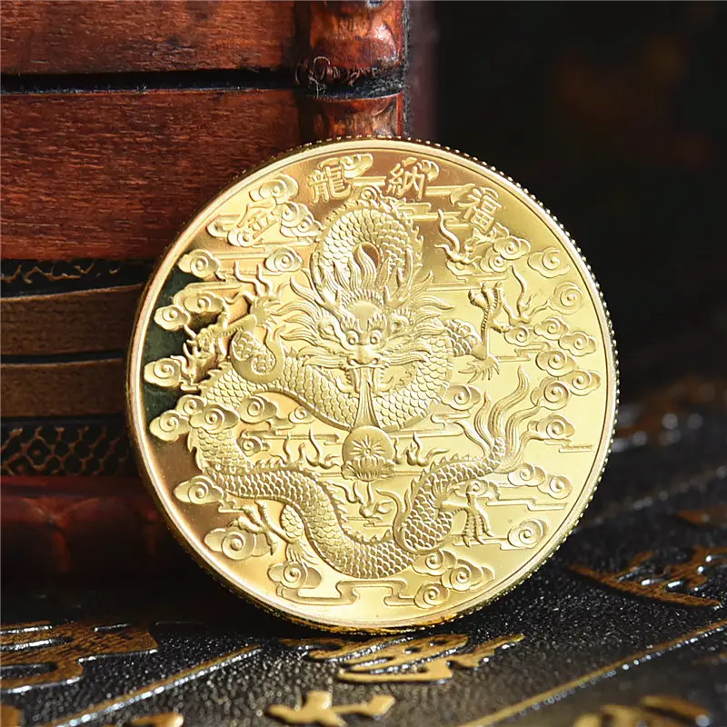 Monete Cinesi Double Dragon For Luck Silver Gold Badge Zodiac Lucky Bronzed Commemorative Miniature Coin Collection Gift