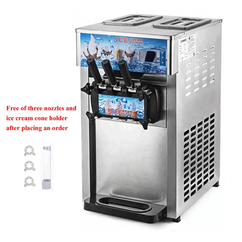 Tre Teste Soft Ice Cream Machine Silver Pink Ice Cream Maker Desktop Dessert Gelato Distributore Automatico 220V 110V