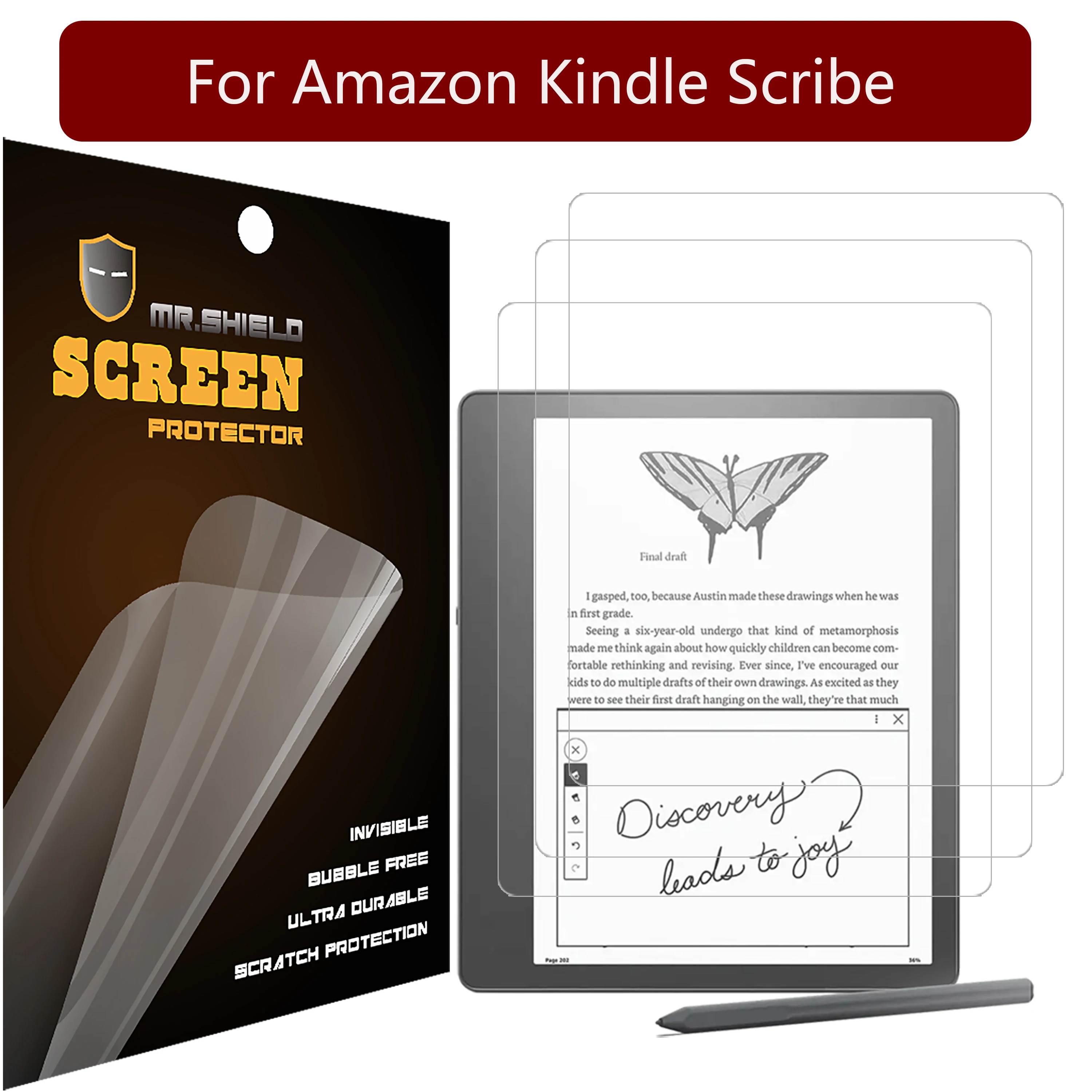 Mr.Shield Screen Protector Per Amazon Kindle Scribe [Premium Clear] [3-Pack] Pellicola Salvaschermo (Materiale Pet)