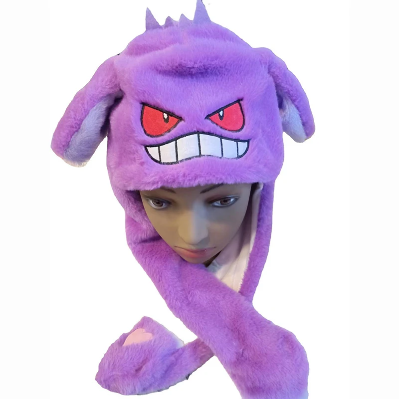 Pokemon Pikachu Gengar Eevee Beanie Hat Can Moving Bunny Ears Hat With Shine Earflap Orecchie Mobili Casual Animal Cap Berretti Regalo