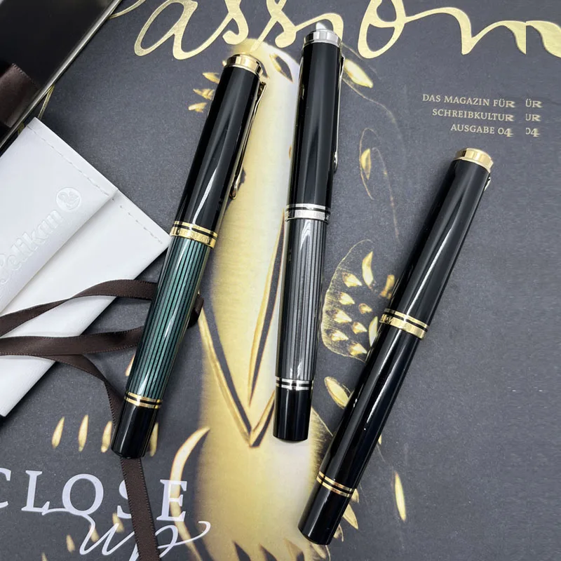 Tedesco Originale Pelikan M1000 18K Oro Pennino Penna Stilografica Nero Verde Striscia Blu Striscia Imperatore Serie Soveran Regalo Aziendale
