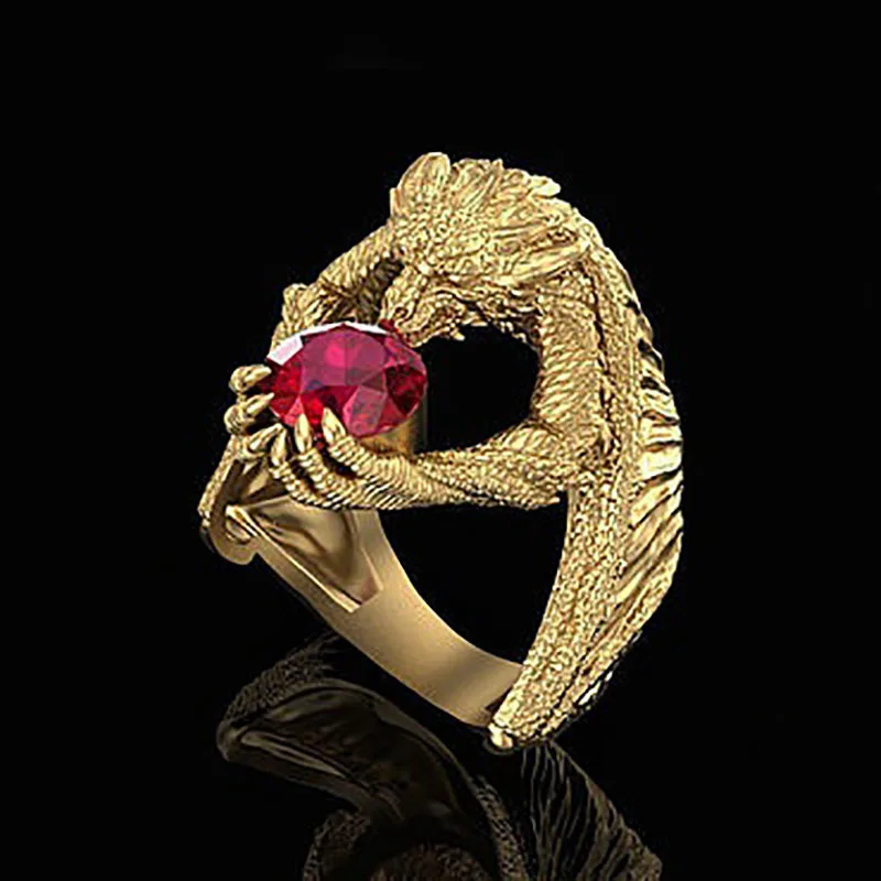 Personalità Color Oro Evil Dragon Gems Stone Ring Red Zircone Dragon Ring Per Uomo Donna Gothic Punk Ring Party Jewelry