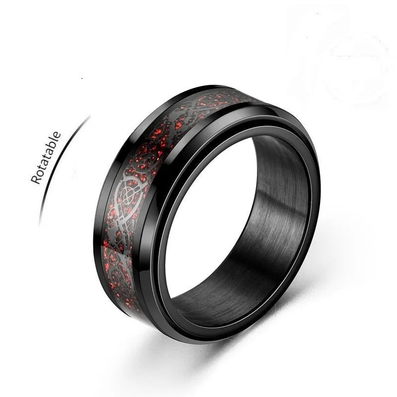 Red Carbon Fiber Dragon Cool Anxiety Relief Rings For Men Rotante Ansia Spinning Fidget Metal Rock Band Ring Bague Homme