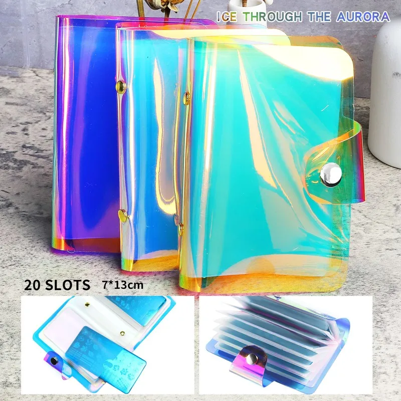 Nail Art Stamp Card Storage Bag 20 Slot Aurora Holographics Stamping Plate Case Bag Steel Plate Stencil Stamping Template Album