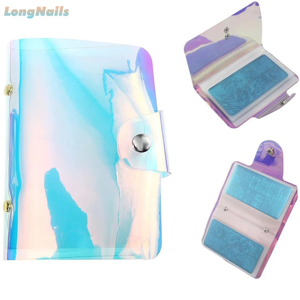 20Slot Olografici Aurora Nail Stamping Plate Case Laser Pu Nail Art Stamp Card Bag Stamping Template Storage Plate Album #617