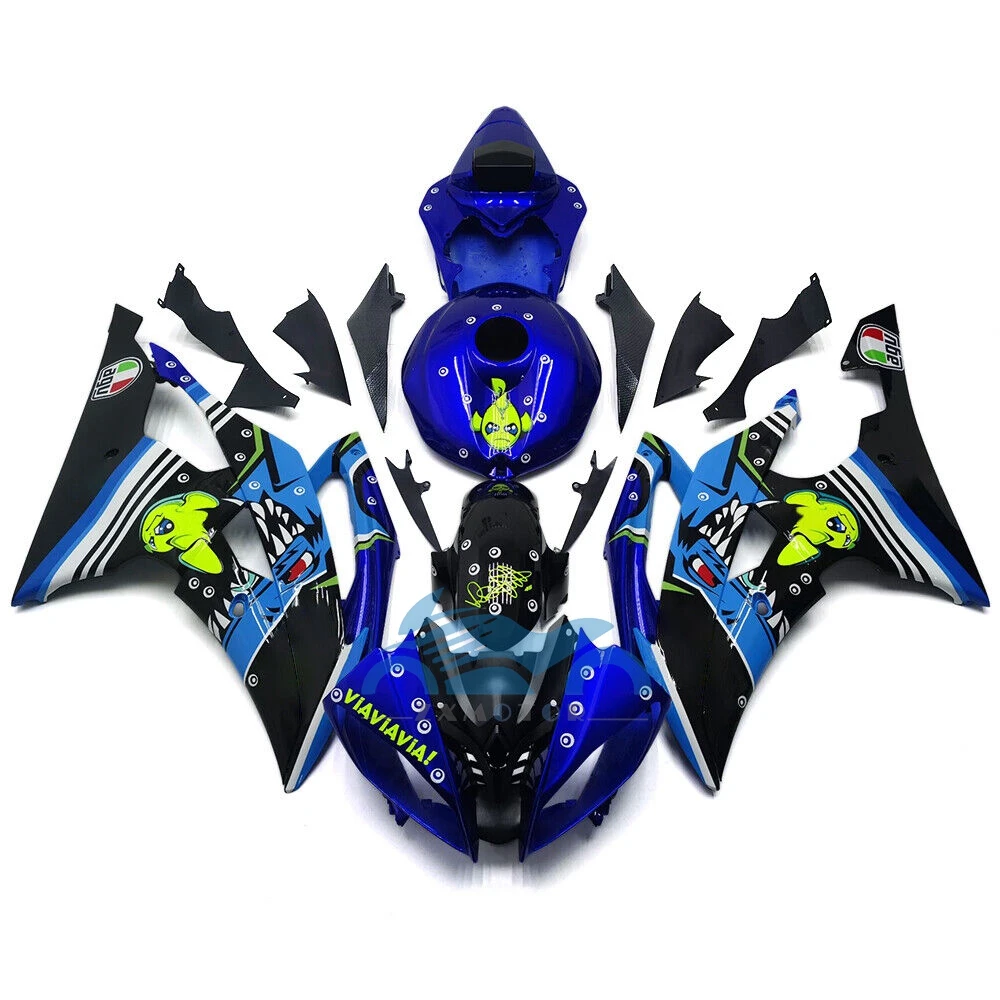 Kit Carene Iniezione Per Yamaha Yzf R6 2008 2009-2015 Bright Blue Shark Carenatura Moto Yamaha R6 08-15
