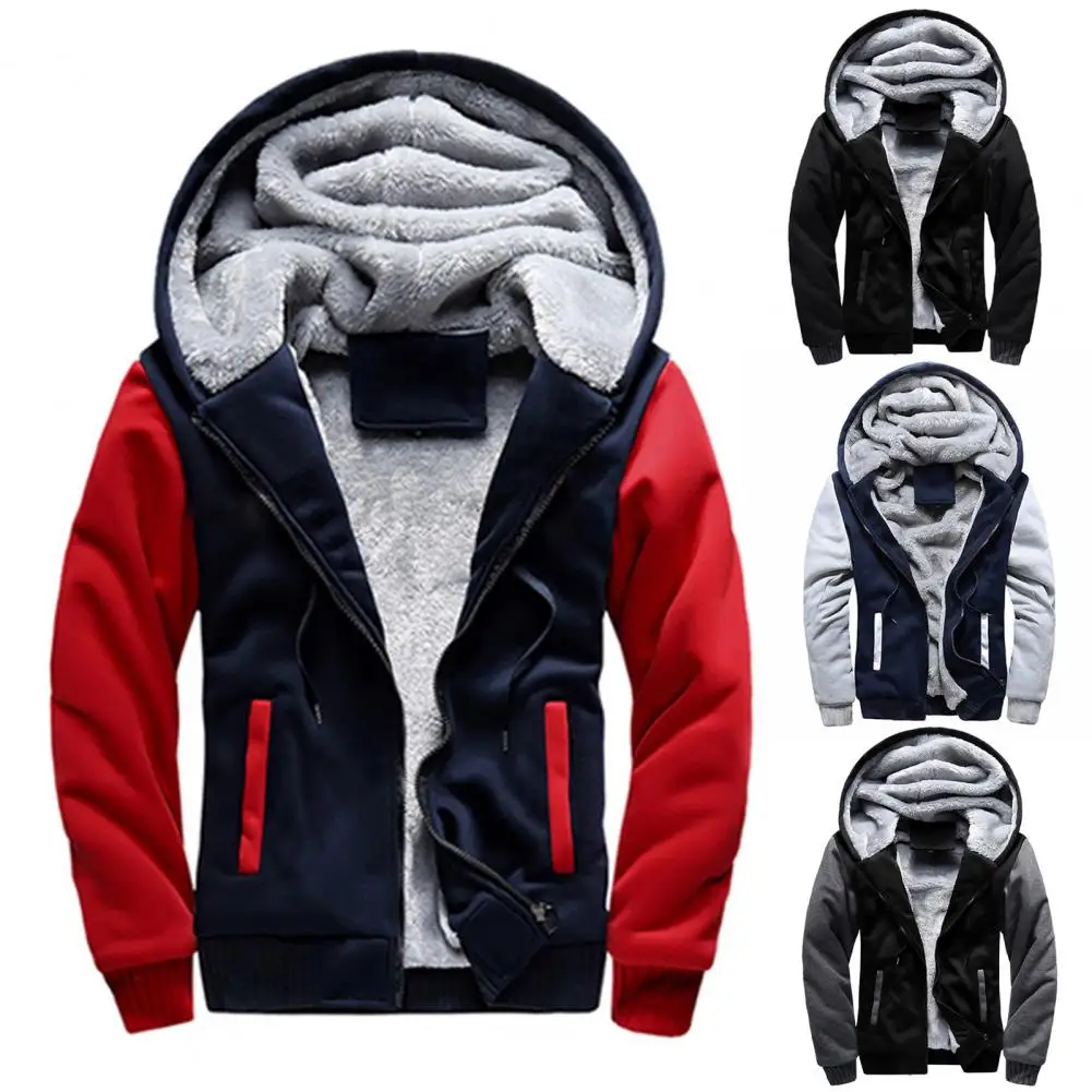 Great Men Coat Polsino Elastico Tinta Unita Cerniera Fly Cappotto Da Uomo Con Cappuccio Extra Spesso Giacca Invernale Manica Lunga