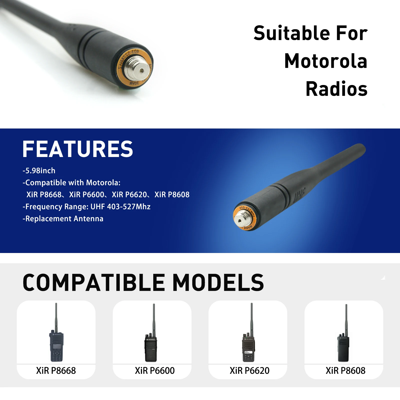 Antenna Lunga Motorola 400Mhz 15.2Cm Uhf 403-527Mhz Antenna Per Motorola Xir P8668 P6600 P6620 P8608 Radio Digitali Bidirezionali