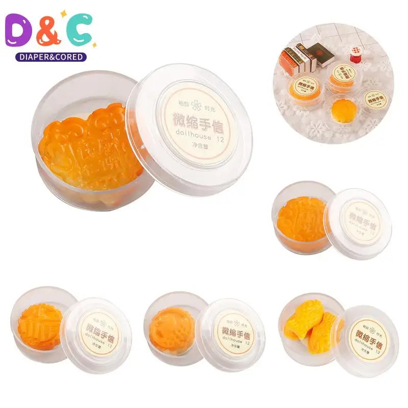 1Set 1:12 Dollhouse Miniatura Mid-Autumn Mooncake Bean Paste Pie Keto Fish Yaki W/Box Kitchen Food Decor Toy