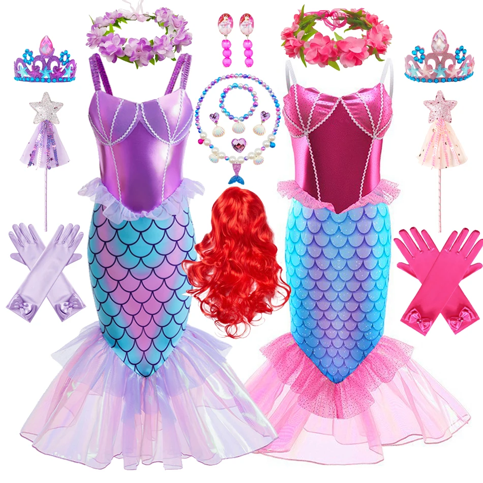 Disney Girl Princess Little Mermaid Ariel Summer Dresses Cosplay Fishtail Gonna Costume Per Halloween Christmas Party Gown 2-8T