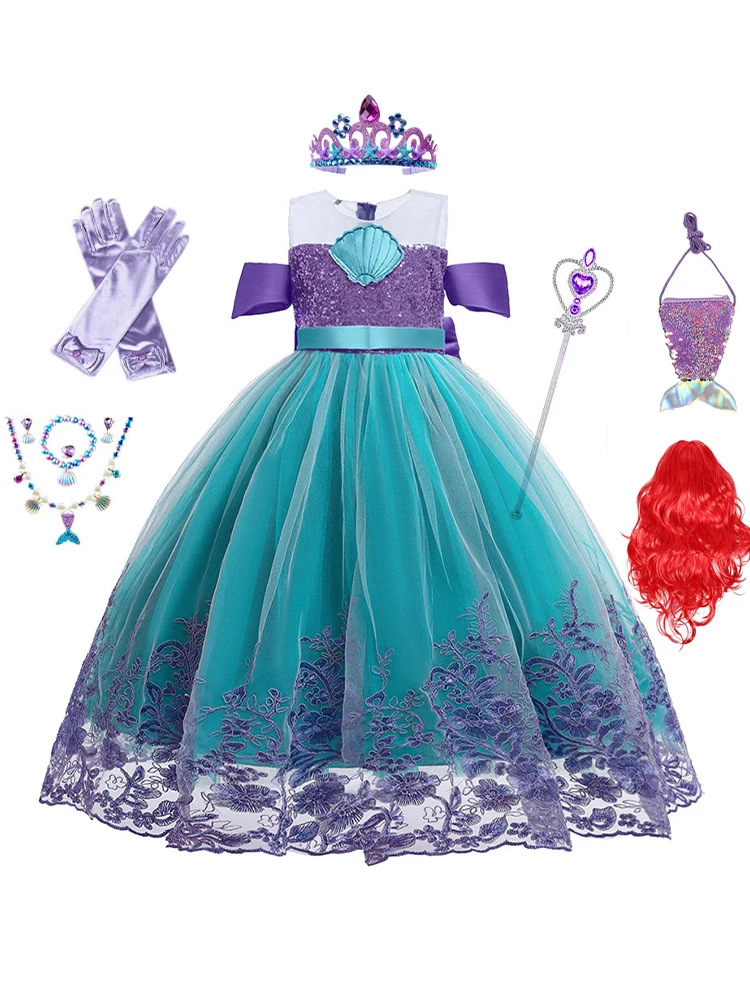 Little Girls Mermaid Ariel Princess Dress Costume Cosplay Kids For Girl Halloween Carnival Birthday Halloween Party Clothing