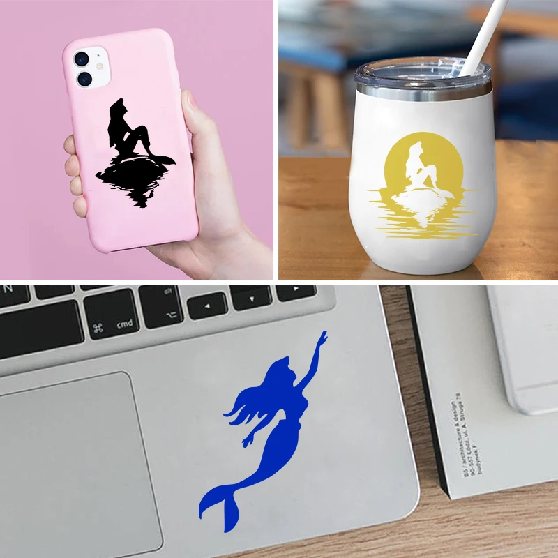 The Little Mermaid Vinyl Art Sticker Laptop Phone Bottle Cup Car Window Decals Decor Cute Cartoon Baby Girls Camera Da Letto Decalcomania Da Muro