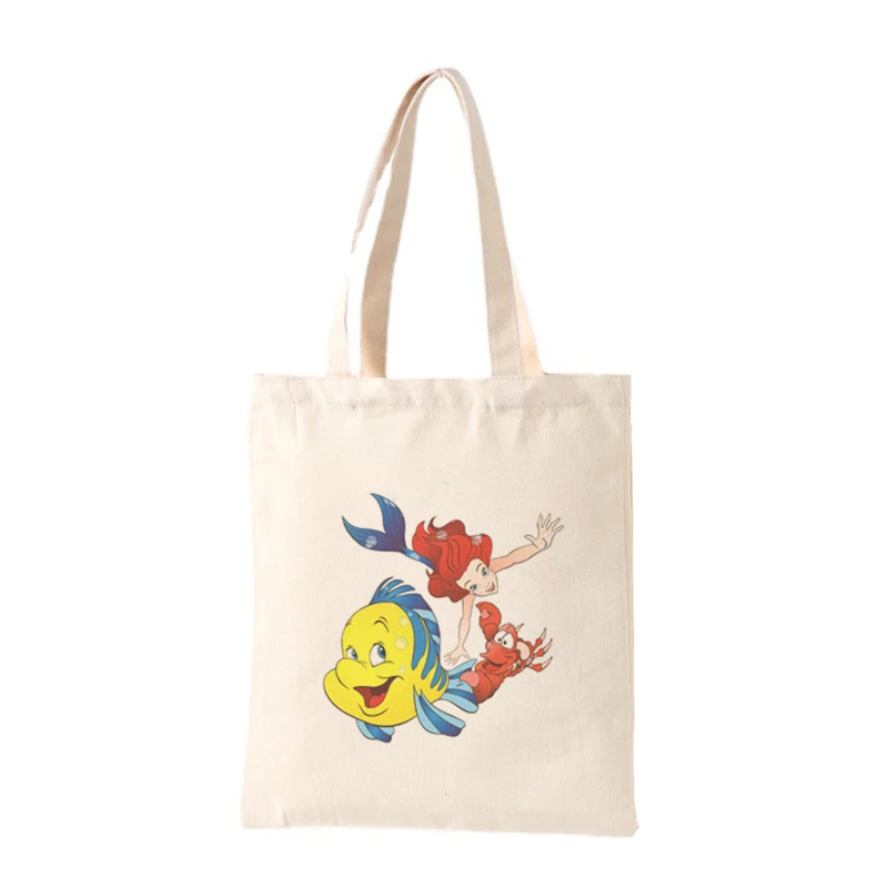 Borse Per La Spesa In Tela-La Sirenetta-Cartoon Disney Movie Princess Ariel Aurora Beauty Fish Sofia Handbags Shopper Tote