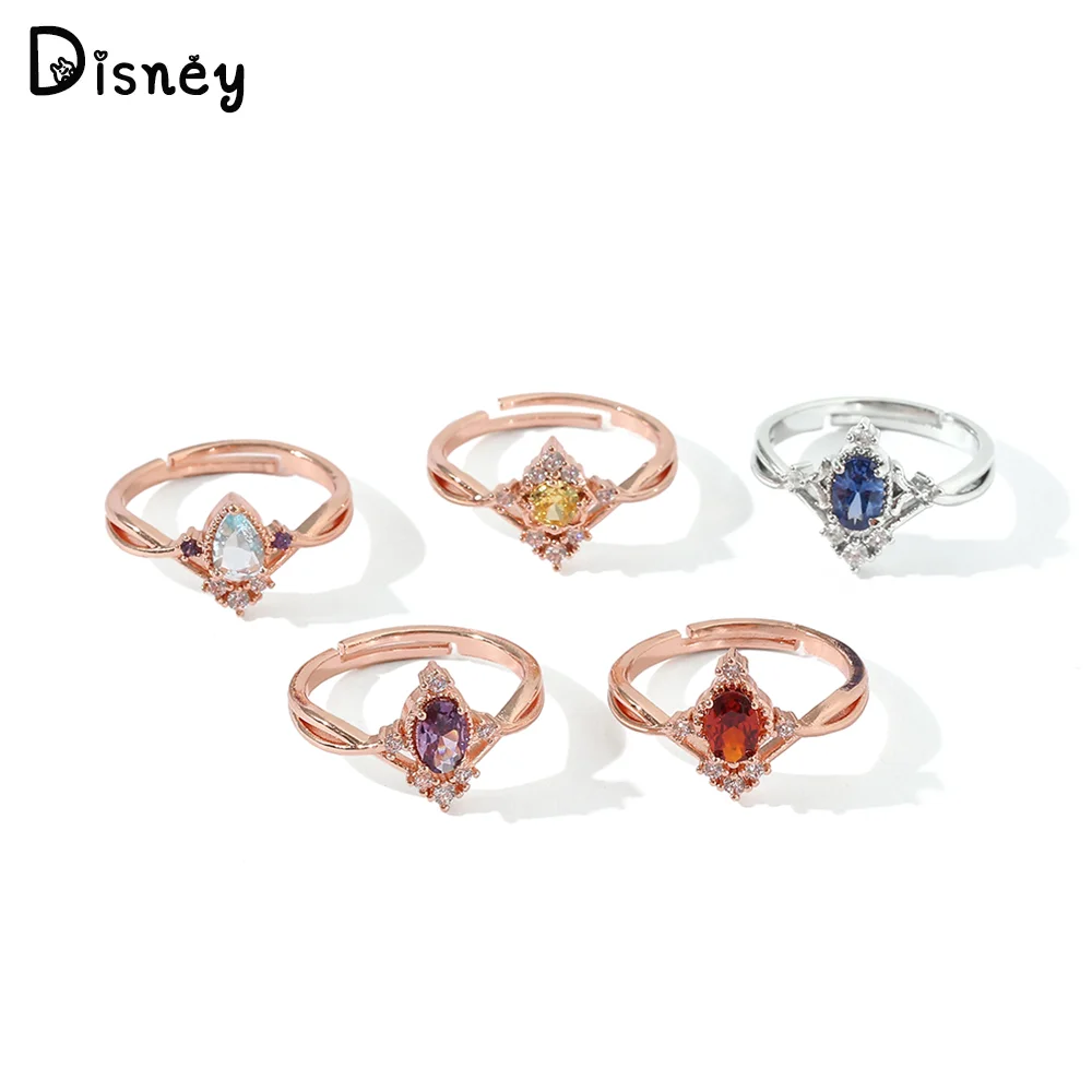 Disney Biancaneve The Little Mermaid Rings Princess Series Crystal Gem Anelli Regolabili Per Le Donne Accessori Per Gioielli Di Lusso