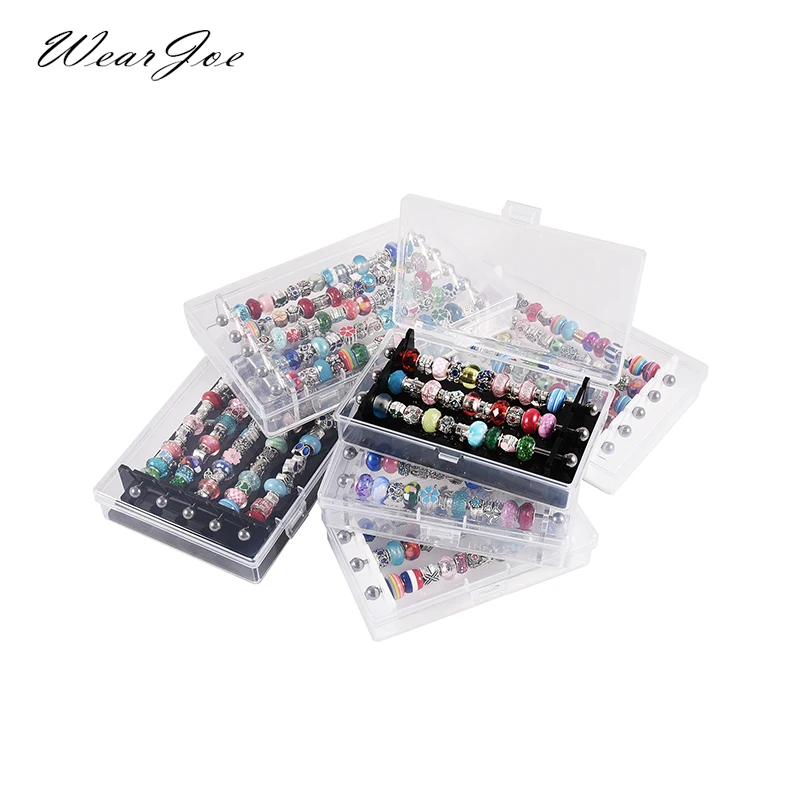 Acrilico Troll Beads Display Storage Box Pandora Charm Beads Bracciale Ring Holder 3 Bar Jewelry Organizer Storage Custodia Per Il Trasporto