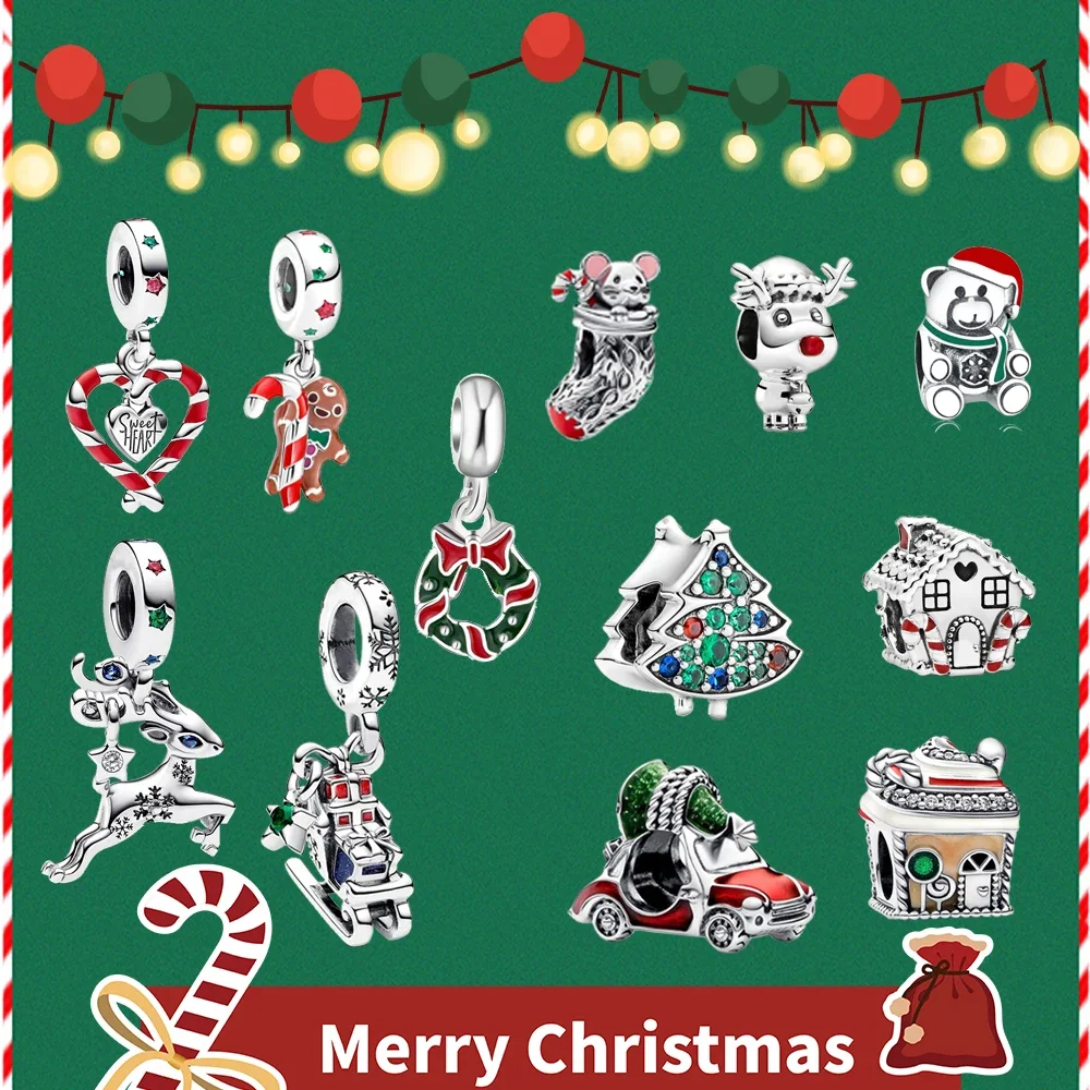Giorno Di Natale 925 Sterling Silver Albero Di Natale Biscotto Babbo Natale Ciondolo Con Perline Fit Pandora Bracciale Souvenir Per Feste Date Gifs