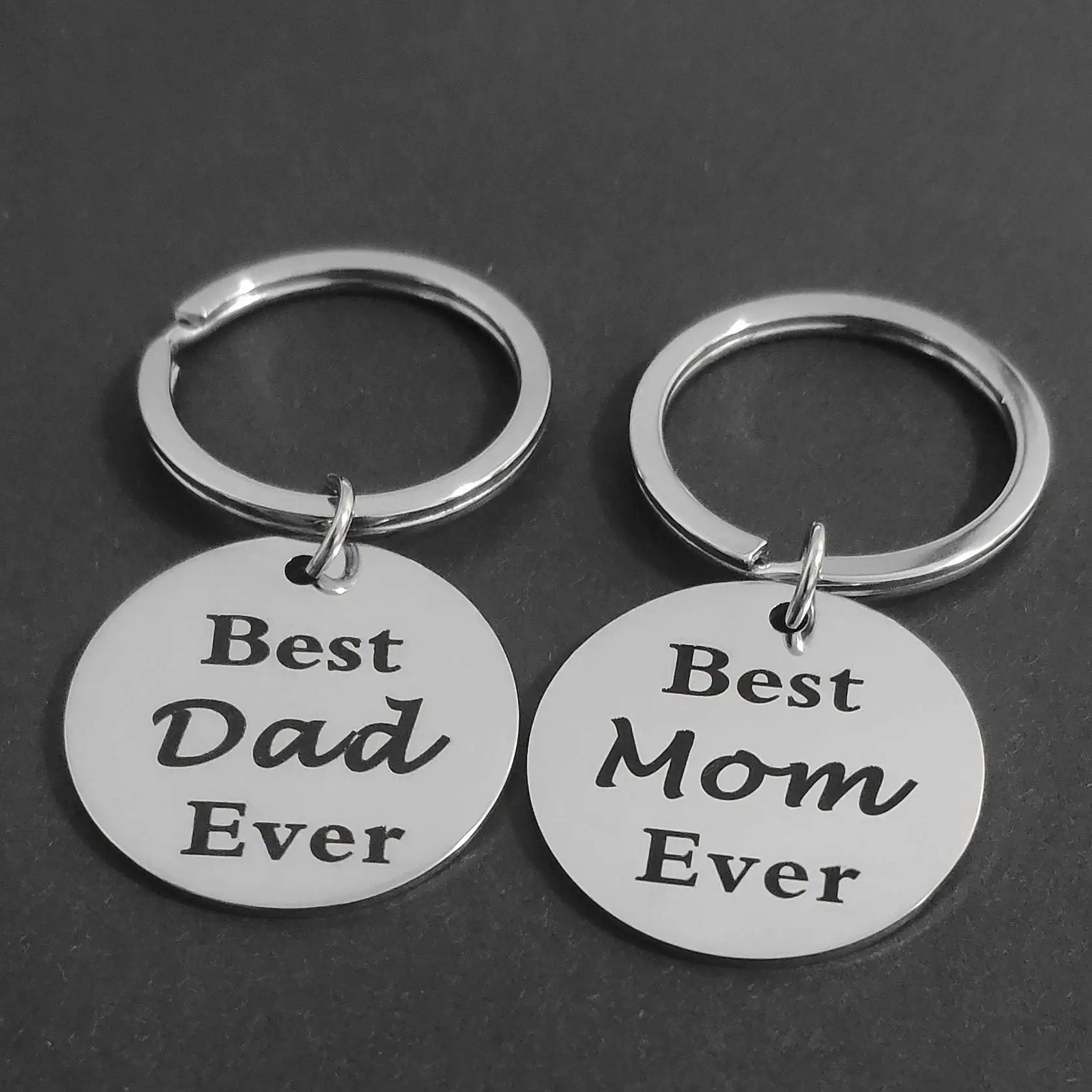 Father'S Day Ornaments Stainless Steel Carabiner For Keys Gifts Keyring Best Dad Mom Ever Birth Date Keychain Car Holder Lanyard